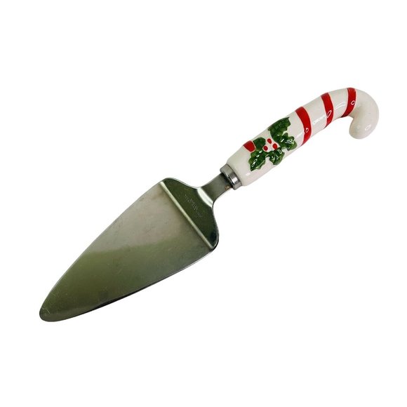 Christmas Pie Cake Server Cheese Knife Set Ceramic Handle Stainless Steel Holly - Picture 5 of 9